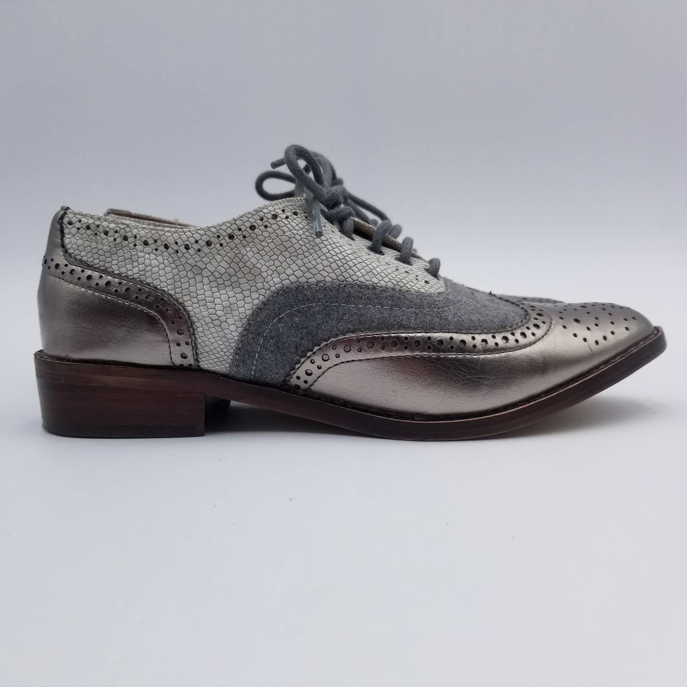 Steve Madden Plee Metallic Toe Wing Tip Oxfords Leather Dress Shoes Women's 8.5